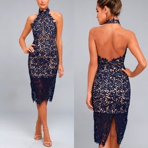 Lulu's Midnight Blue Backless Lace Dress